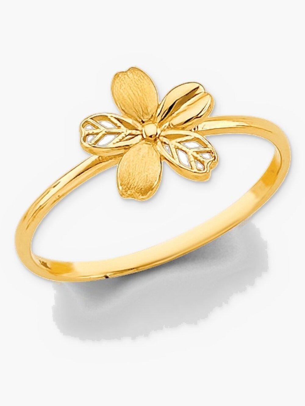 14K Solid Gold Flower Ring Satin Petal Flower Ring Dainty Floral Ring